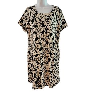 J Jill Short Sleeve Floral Knit Shift Dress LP